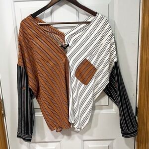 Fate‎ Striped Colorblock Button Down Shirt Womens Size Small Boho Patchwork NWT